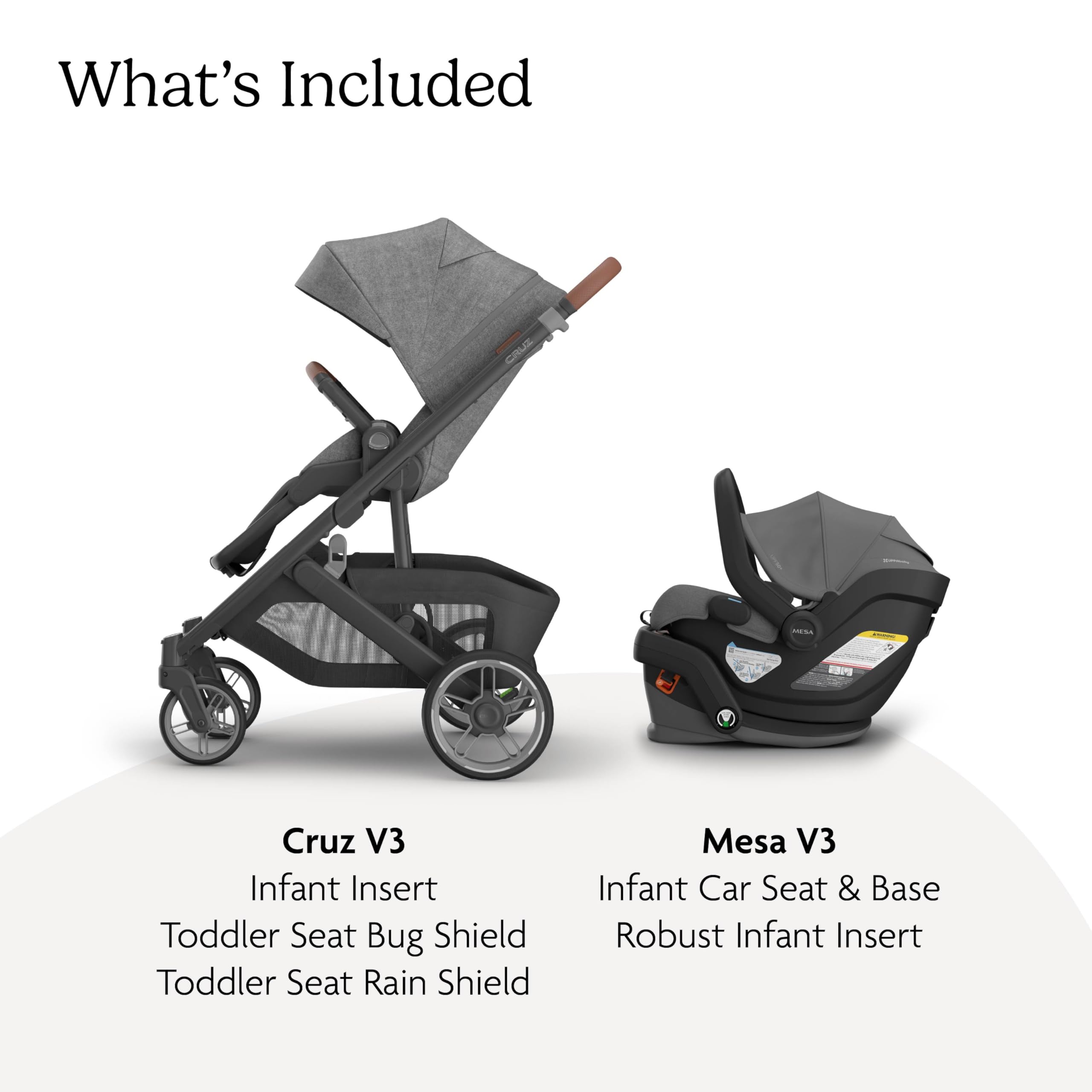 UPPAbaby Cruz V3 Stroller + Mesa V3 Car Seat Travel System Combo – Toddler Seat, Bumper Bar, Bug and Rain Shields, Car Seat Base, and Infant Insert Included – Greyson (