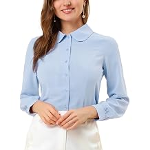 Allegra K Womens Peter Pan Collar Blouse Business Casual Long Sleeve Button Down Work Shirts
