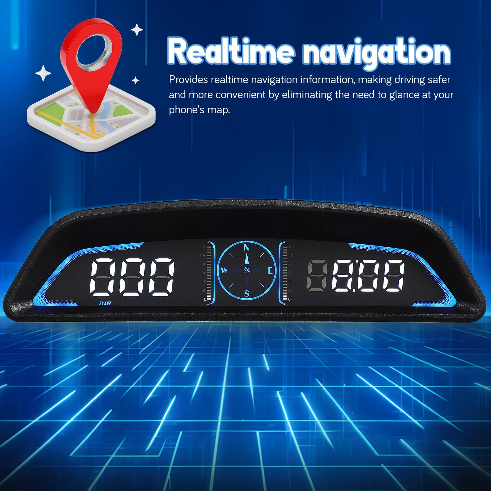 Ciieeo Display Tachimetro Auto Digitale con Allarme Superamento Velocità, Navigazione in Reale e Contachilometri Integrato per Gestione Veicolo, Materiale Abs e PC