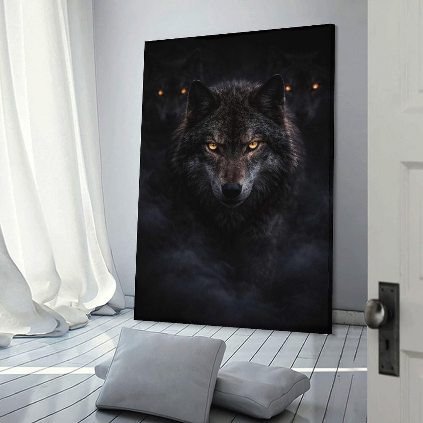 Junmoney Wall Picture Print Three Wolves with Glowing Eyes, 20x30inch(50x75cm), for Living Room, Lounge Or Sitting Room, A Home Accent with Warm Character