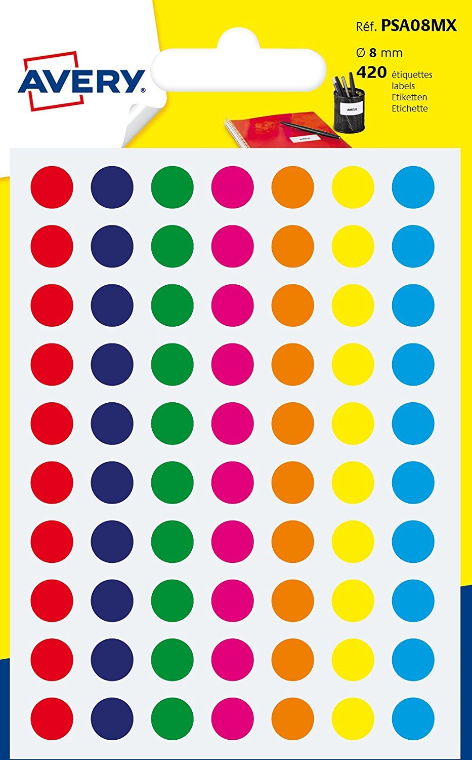 Avery 420 Circle Stickers, 8mm Diameter, Assorted Small Round Dot Adhesive Labels
