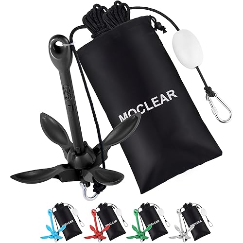 Kayak Anchor Kit, 1.5/3.5 lb Compact Folding Grapnel Anchor for Kayaks, Canoes, SUPs, Jet Skis, Small Boats - Lightweight Portable Marine Boat Anchor with Rust-Resistant Design
