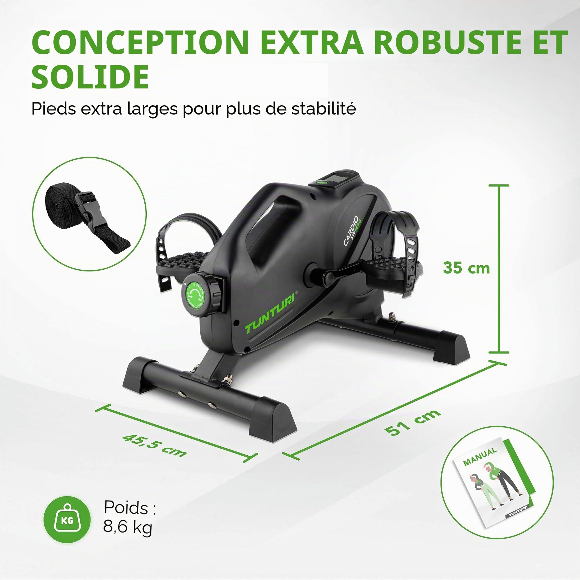 Tunturi Cardio Fit M40 Mini Vélo d'appartement entraînement des jambes et des bras résistance réglable écran LCD