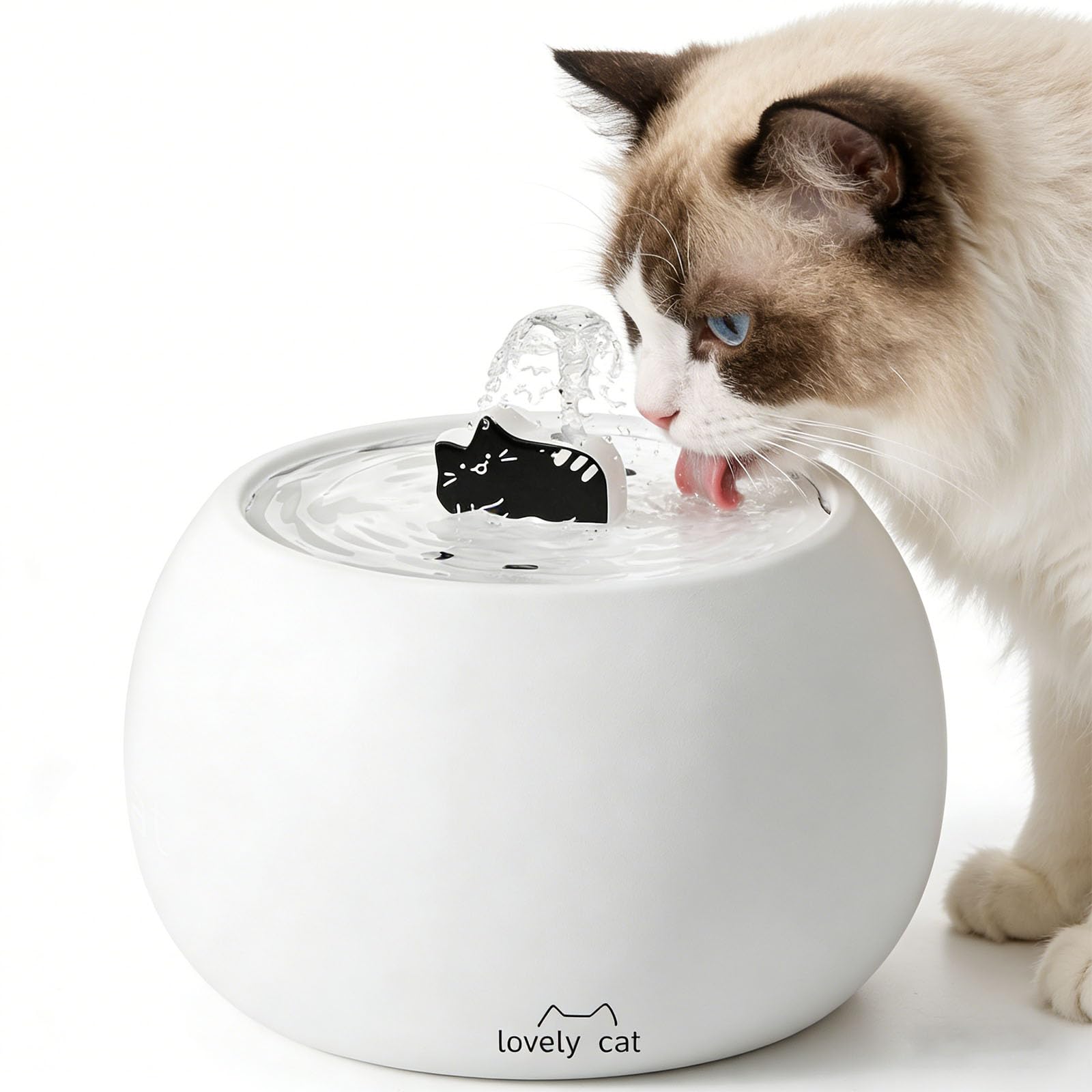 Fontanella per Gatti in Ceramica Carino, 1L Distributore d'Acqua per Gattis, Fontanella per Gani con Sistema di Filtraggio a 5 Stadi, Distributore automatico Ultra Silenziosa per Gatti e Cani