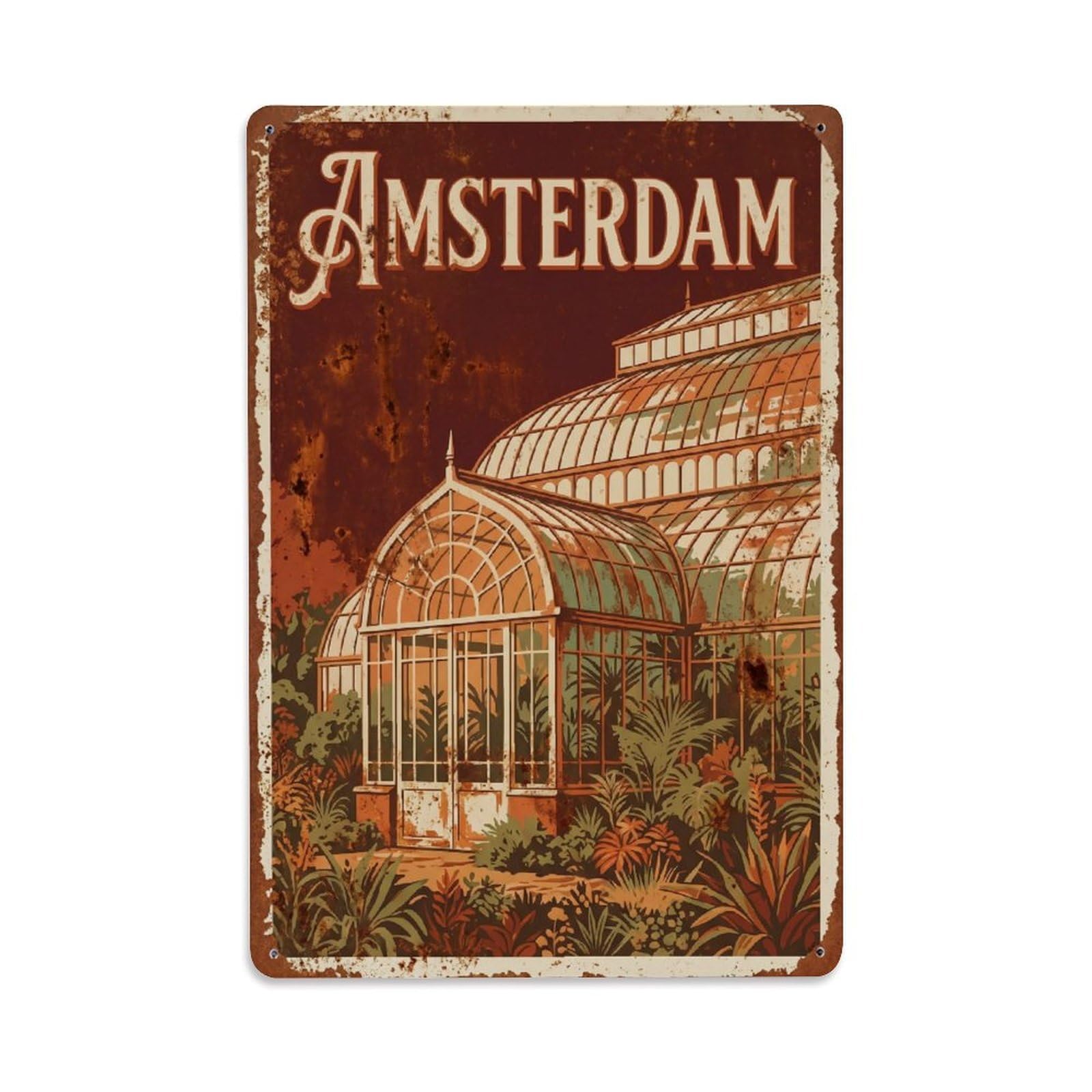 Okngb Style Glass Conservatory Amsterdam Dutch Retro Country Route Metal Tin Sign Plaque Wall Decor For Cafe, Man Cave, Club Bar, Office, Home Garden Round Metal Poster 8X12inch