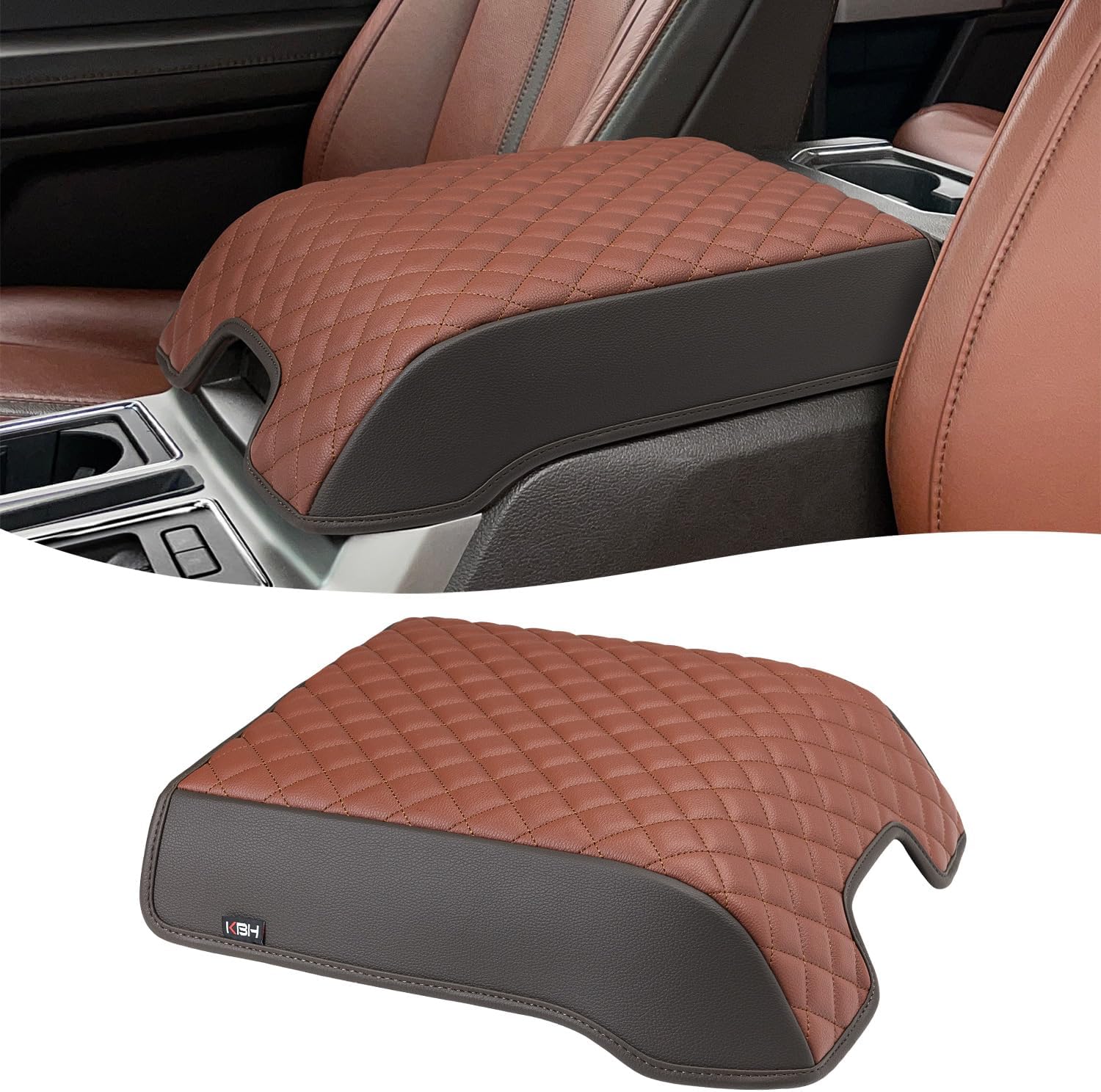 KBH Center Console Armrest Cover for 2015-2020 Ford F150, 2017-2022 F250-F550, 2018-2024 Expedition, Bucket Seat, PU Leather Cushion Pad, Anti-Scratch (Not for Other Years)