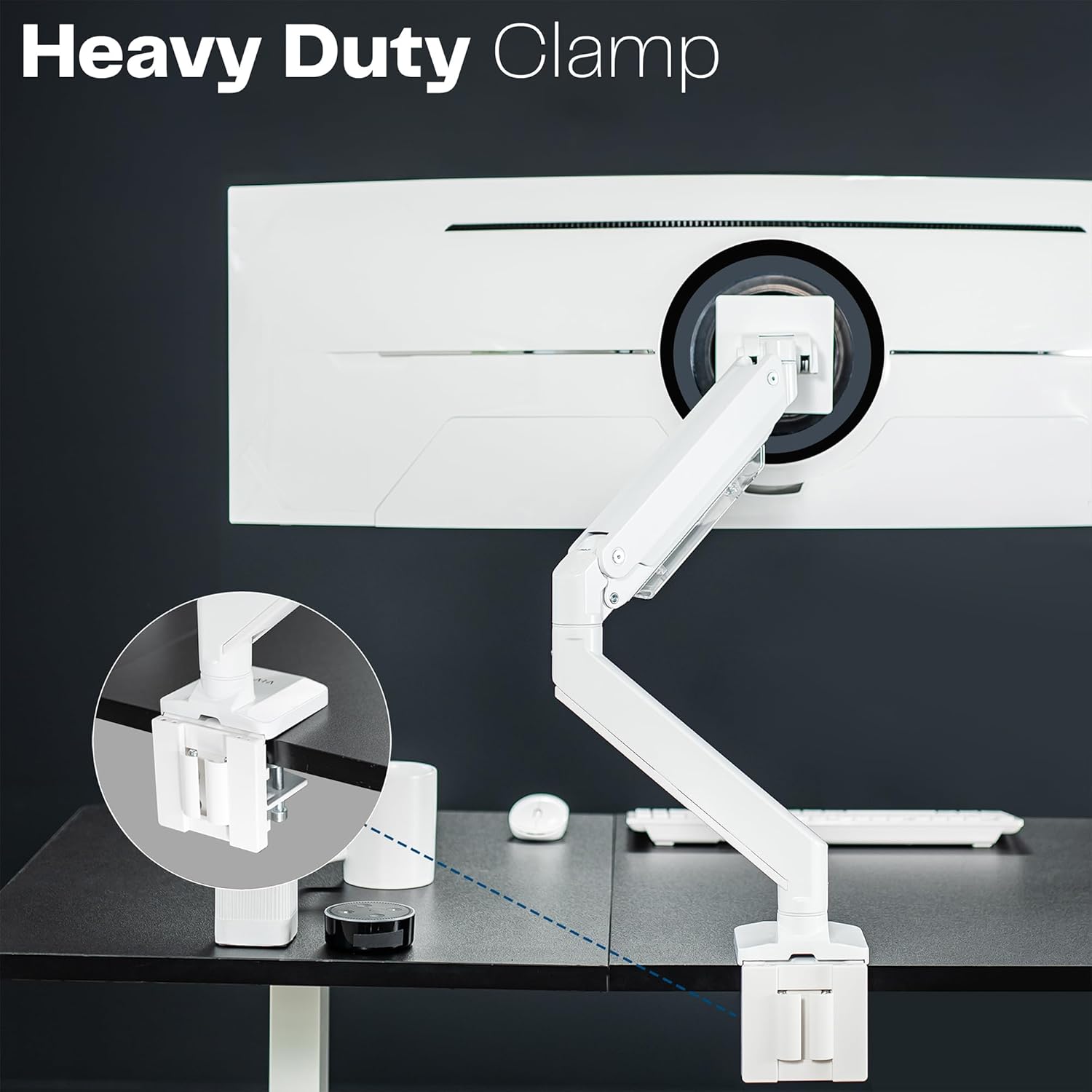 VIVO Premium Aluminum Heavy Duty Monitor Arm for Ultrawide Monitors up to 49 inches and 33 lbs, Single Desk Mount Stand, Pneumatic Height, Max VESA 100x100, White, STAND-V101G1W