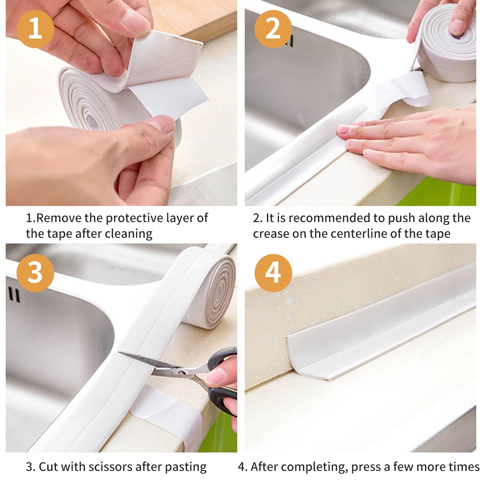 Battiscopa morbido, autoadesivo, nastro sigillante in PVC, per doccia, cucina, bagno, toilette, soffitto (10 rotoli, bianco)