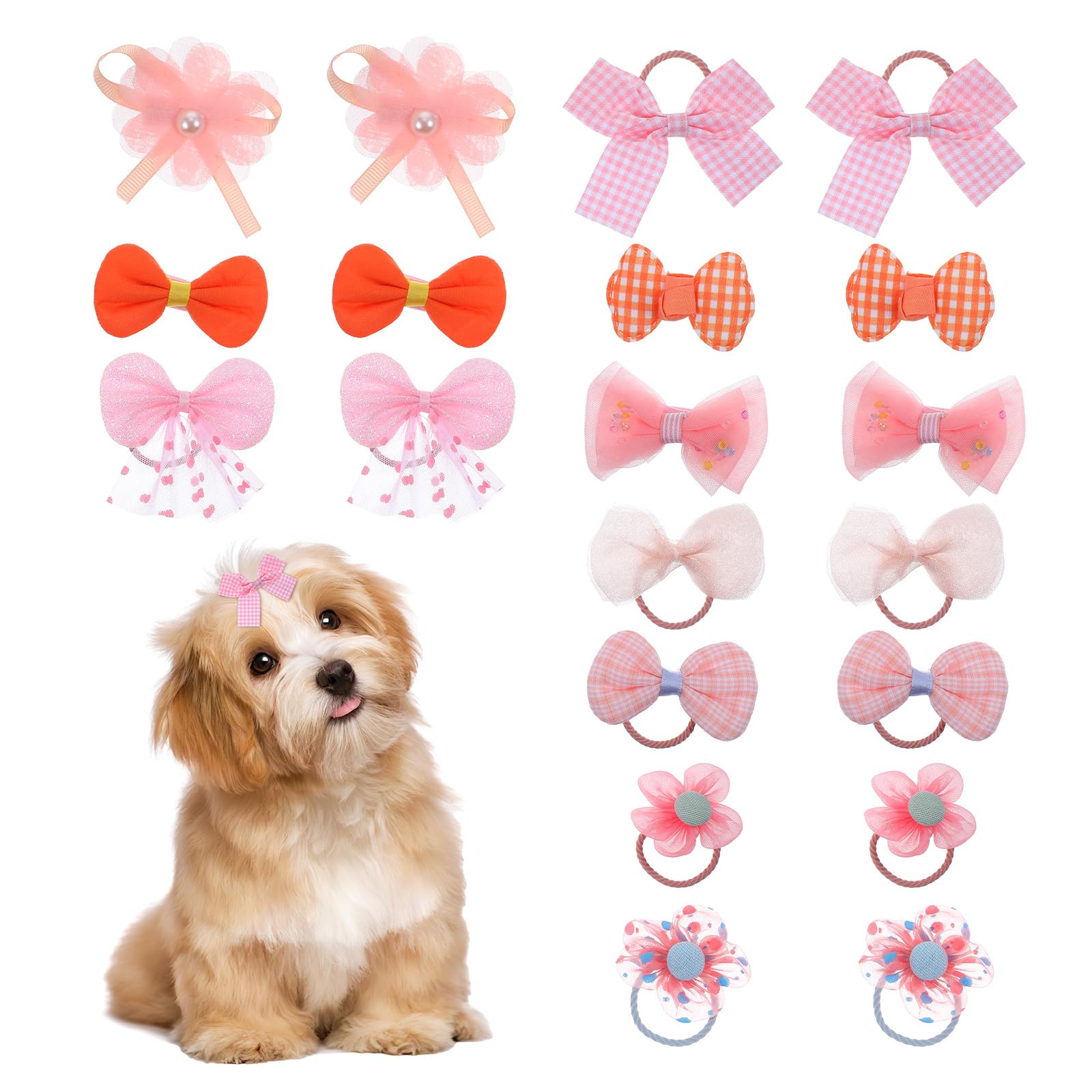 20 Pcs Dog Hair Bows with Cute Styles, Pink Puppy Bows without Damaging Hair, Dog Bow Small Size Dogs for Daily Walks Photo Shoots Pet Parties, Dogs Hairs Accessories for Poodles Chihuahuas Yorkshire
