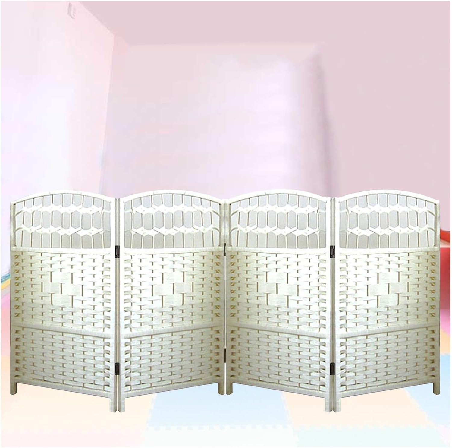Freestanding Folding Woven Privacy Screen | Living Room Divider (4/5/6 Panels) | for Home Office, Garden, & Patio(Color-1,80x40cm-6 Panels)