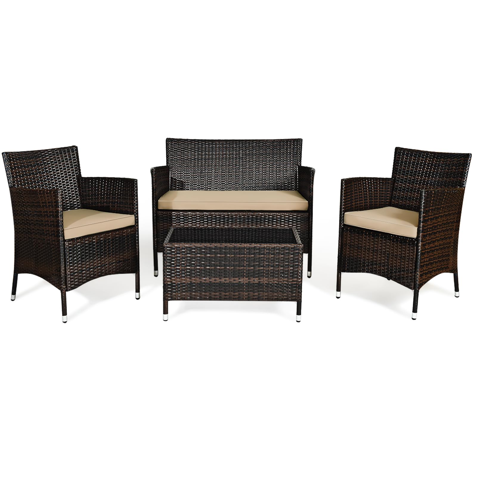 Set Giardino 7 Pezzi LIFEZEAL - Tavolo E 6 Sedie In Rattan PE Con Cuscini, Legno Acacia