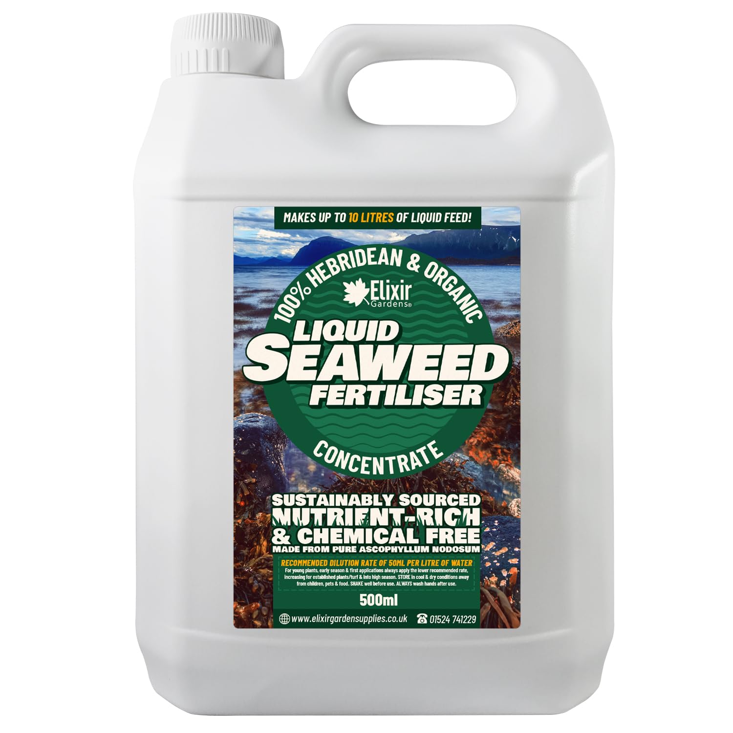 Elixir Garden Organic Hebridean Liquid Seaweed Plant & Lawn Fertiliser | Concentrated 500ml Bottle