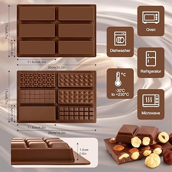 4PCS Deep Chocolate Bar Moulds, Chocolate Mould Silicone Candy Mold