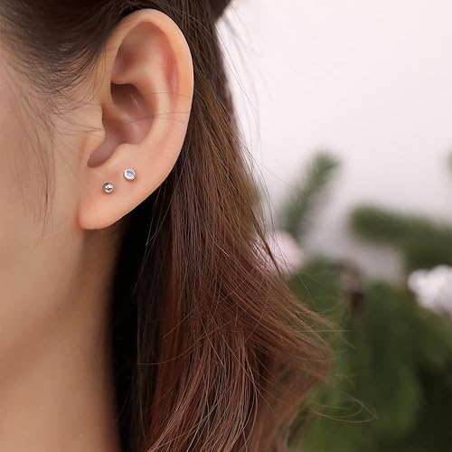 Miniatura 7 de Aretes con Cierre de Tornillo de Bola de Plata de Ley 925 Tachuelas con Cierre de Bola de Seguridad para Dormir Aretes de Tachuela para Hombres