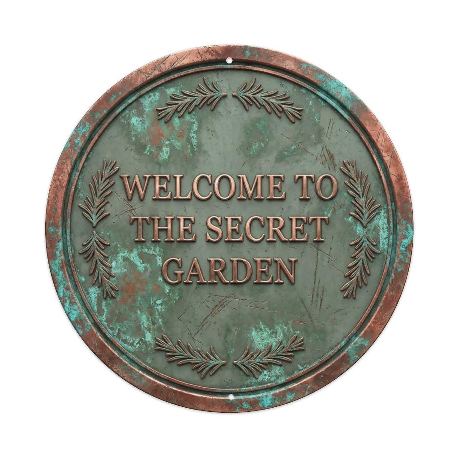 Vintage Welcome Secret Garden Copper Rosemary Patina Metal Tin Sign