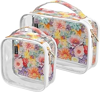 2Pcs Flower Cosmetic Bags,Clear Makeup Bags,T...
