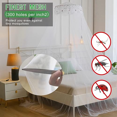 Vista 3 de Toldo de cama con mosquitera para niñas, cortinas de cama King con dosel tamaño Queen desde el techo, tienda de campaña para cama individual