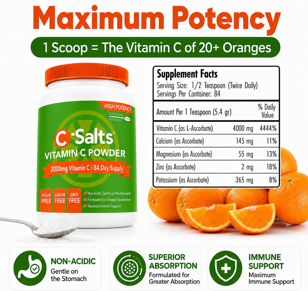 C-Salts Vitamin C Powder, Buffered & Stomach Friendly, 84-Day Supply — Amazon image 6