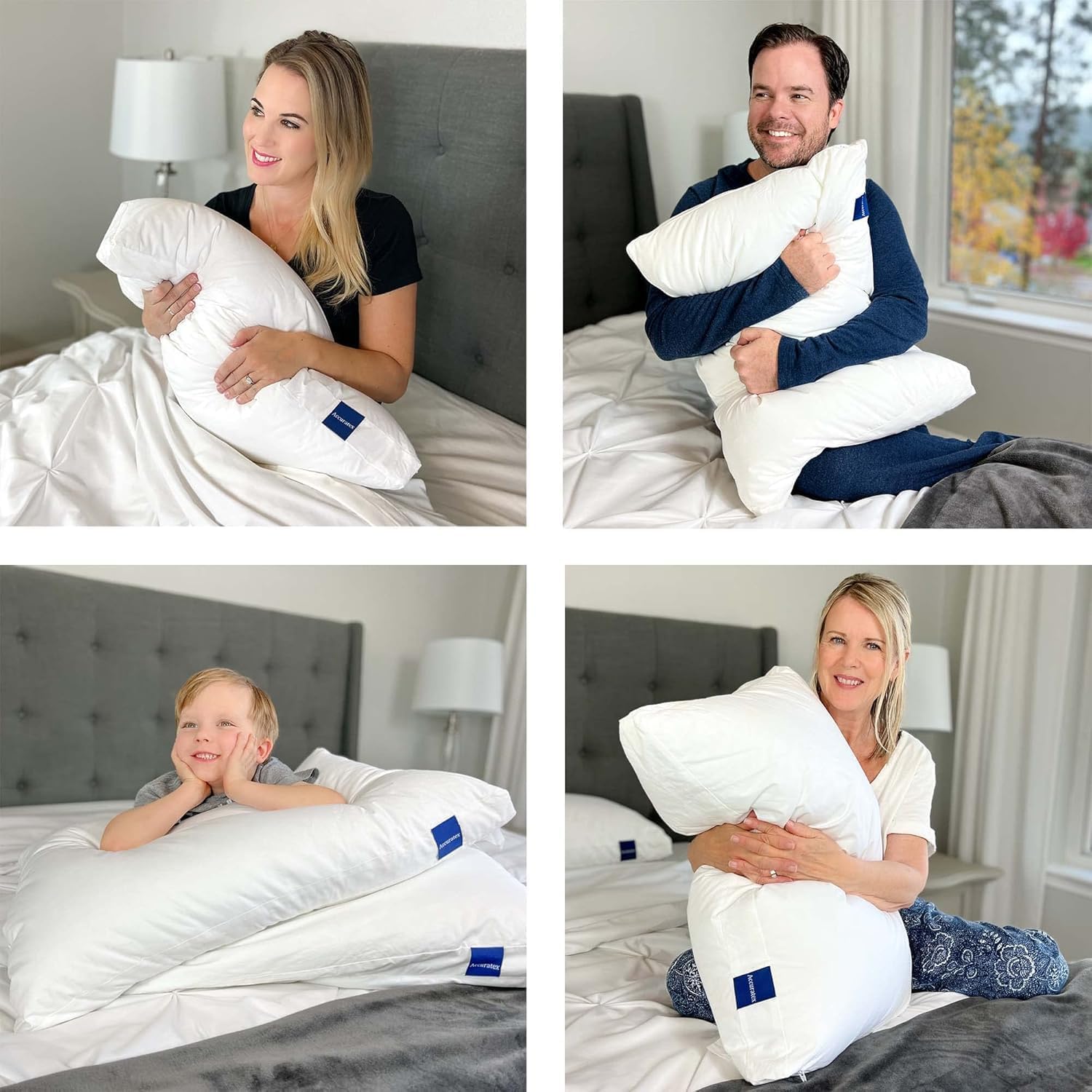 ACCURATEX Almohadas 50x70cm Juego de 2, Espuma Viscoelástica Triturada Ajustable, Relleno Alternativo al Plumón, Funda de Algodón Extraíble - Soporte Firme para Dormir de Lado y Espalda