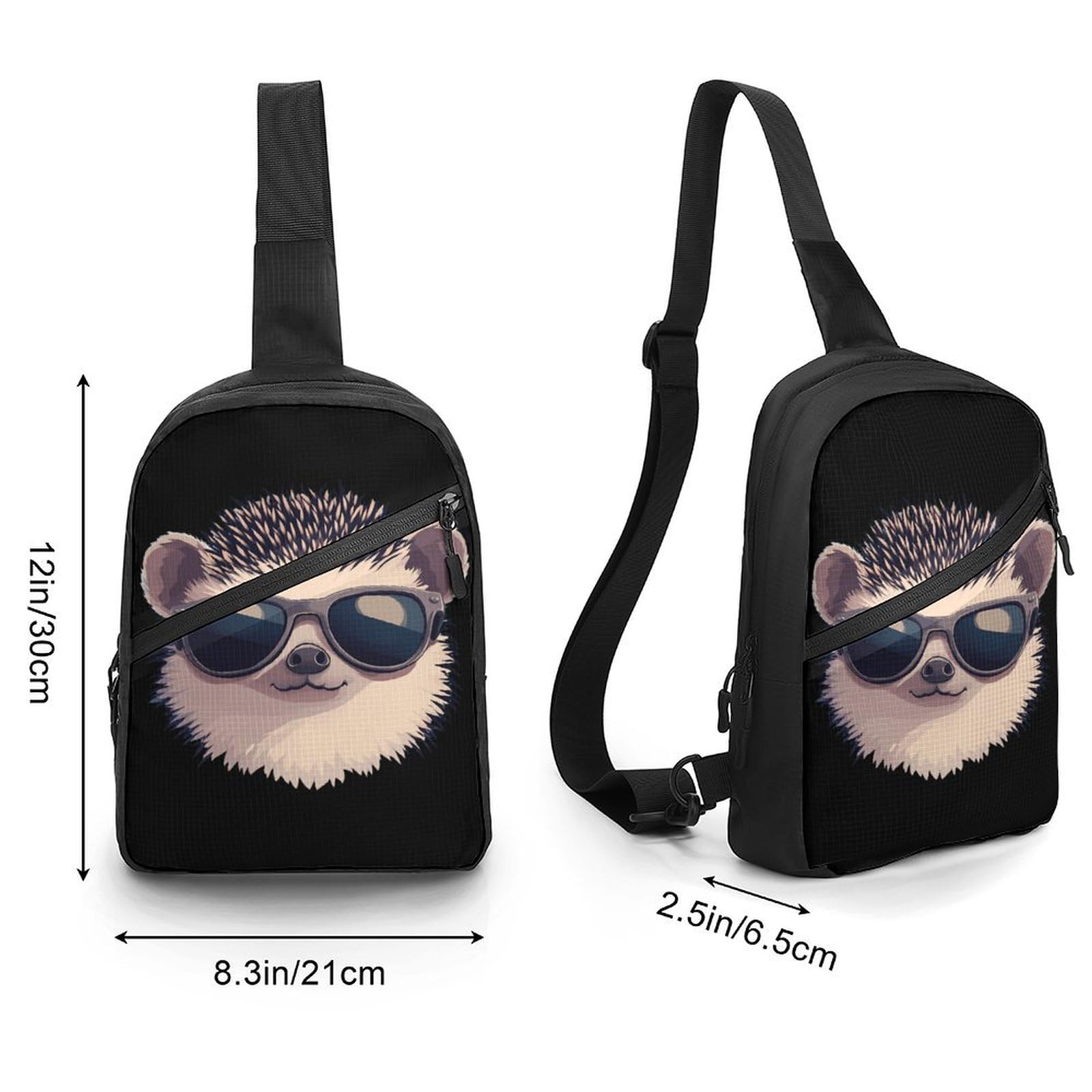 Hedgehog with Sunglasses Chest Bag Foldable Crossbody Unisex Pack Travel Hiking Adjustable Shoulder Straps Sling Bags