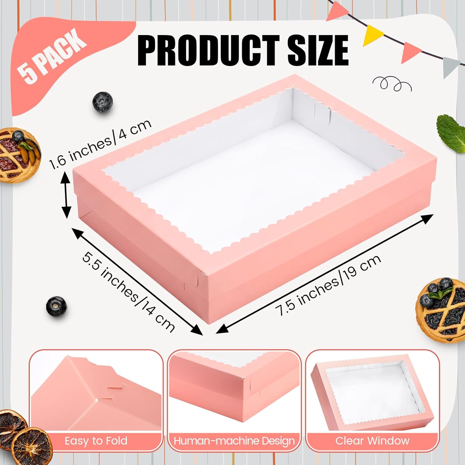 10 pcs 19x14x4 inch half sheet cake boxes 5pcs large rectangle bakery boxes with 5pcs cake boards for pastry baking, cupcakes, donuts, cookies, pie treat packaging (pink) pink 19x14x4 inch