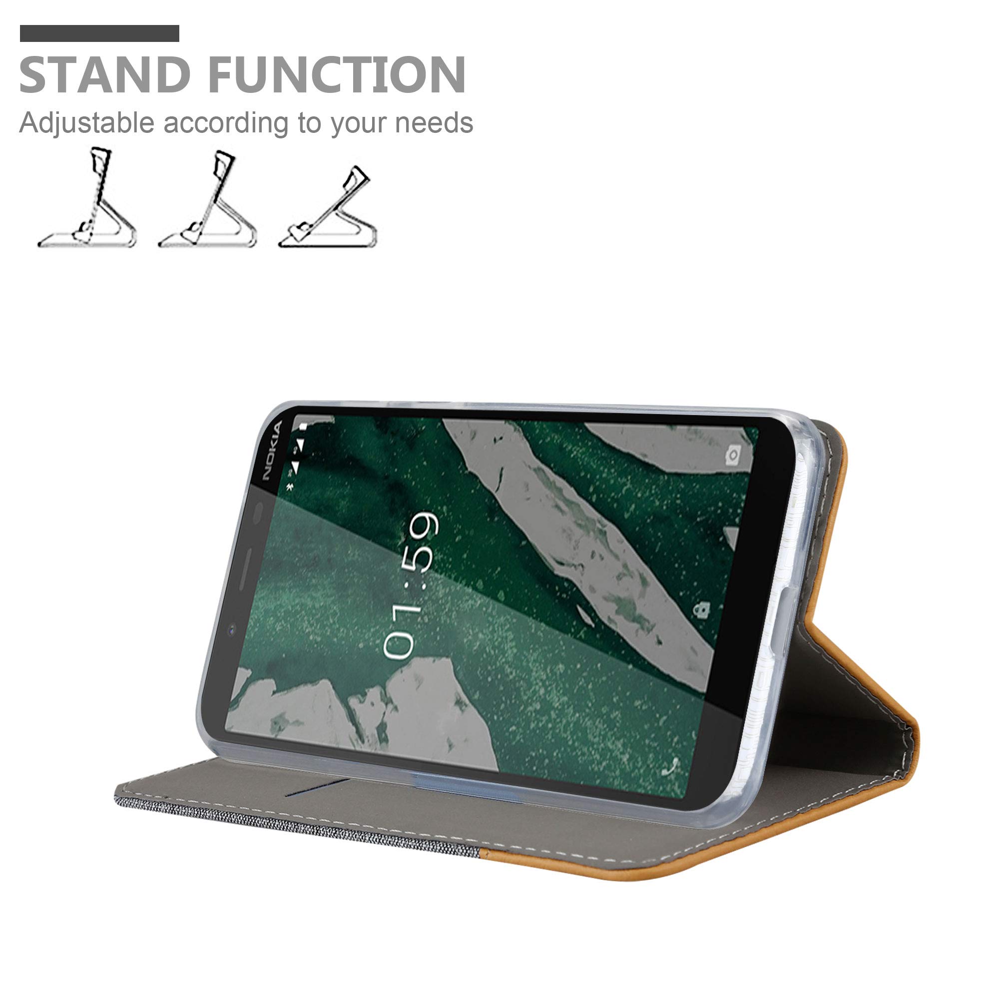 Cadorabo Custodia Libro per Nokia 5.1 PLUS in GRIGIO NERO - con Vani di Carte, Funzione Stand e Chiusura Magnetica - Portafoglio Cover Case Wallet Book Etui Protezione