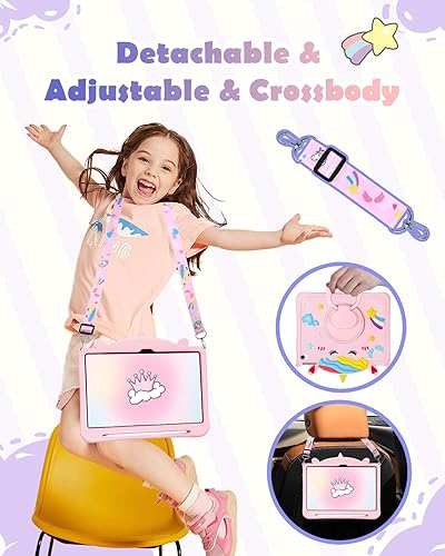 Miniatura 4 de Funda para iPad de 10. generación para niñas, fundas de 10.9 pulgadas con soporte para lápices, asa y soporte para hombro, linda funda de tableta