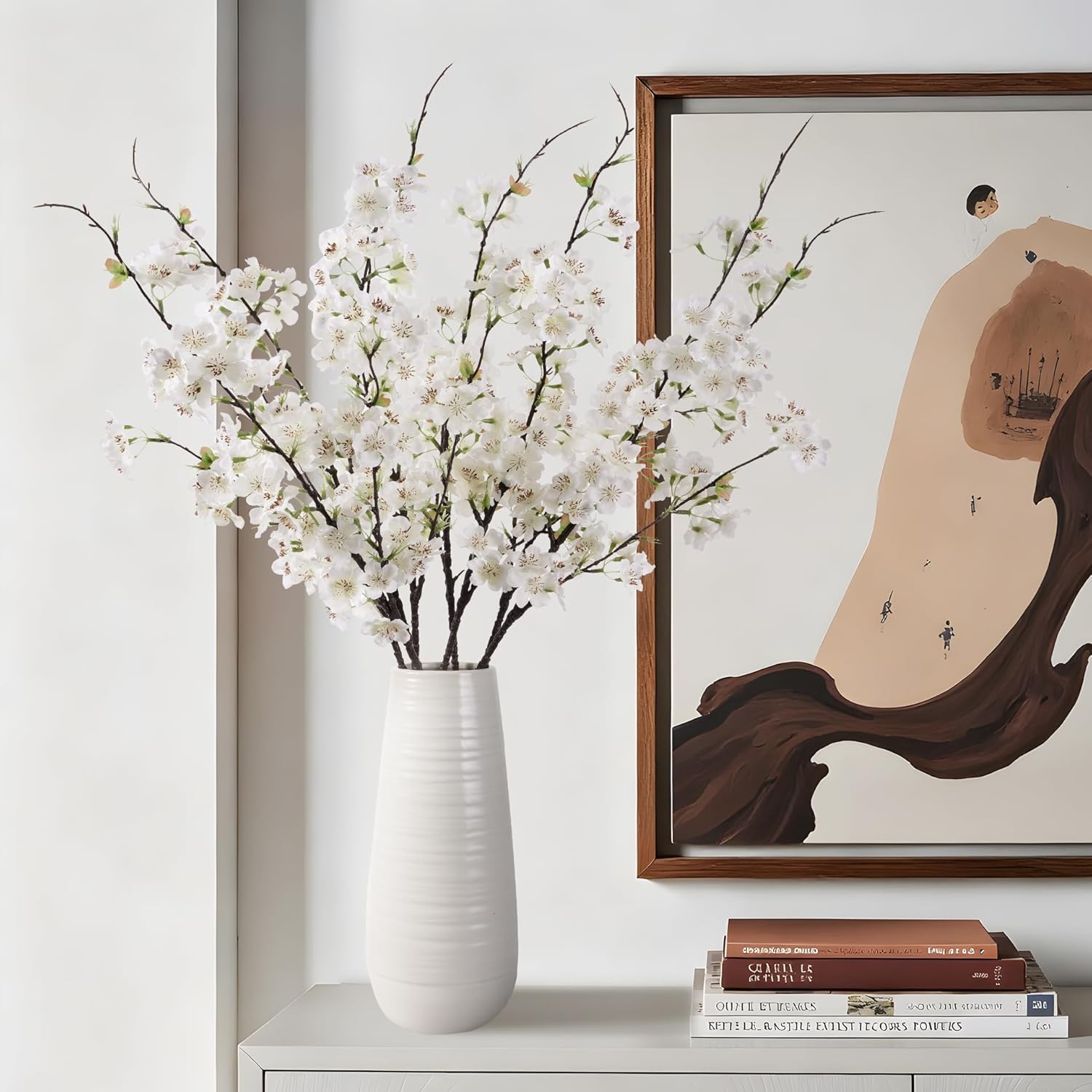 Artificial Cherry Blossom Branches 27.6In Silk Cherry Blossom Branches 8PCS Long Stem Artificial Flowers for Tall Vase, for Home Decorate, Weddings Decorate, Parties & Festival Gifts (White) - Image 7