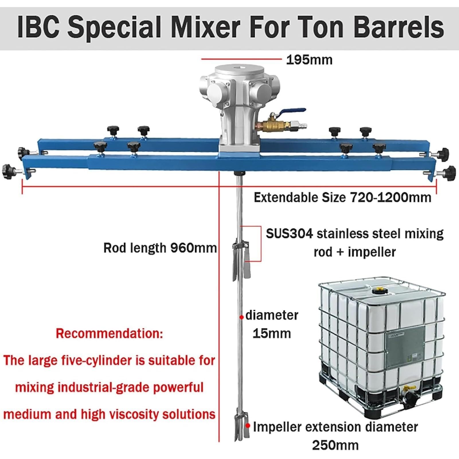 Mieszalnik Pneumatyczny Do Pojemników Ibc I Beczek Do Farb, Powłok, Tuszy I Kleju. Pneumatyczny Mieszalnik Do Farb Do Pojemników Ibc, Mieszadło Pneumatyczne Ze Składanym Śmigłem, Wytrzymałe Narzędzie