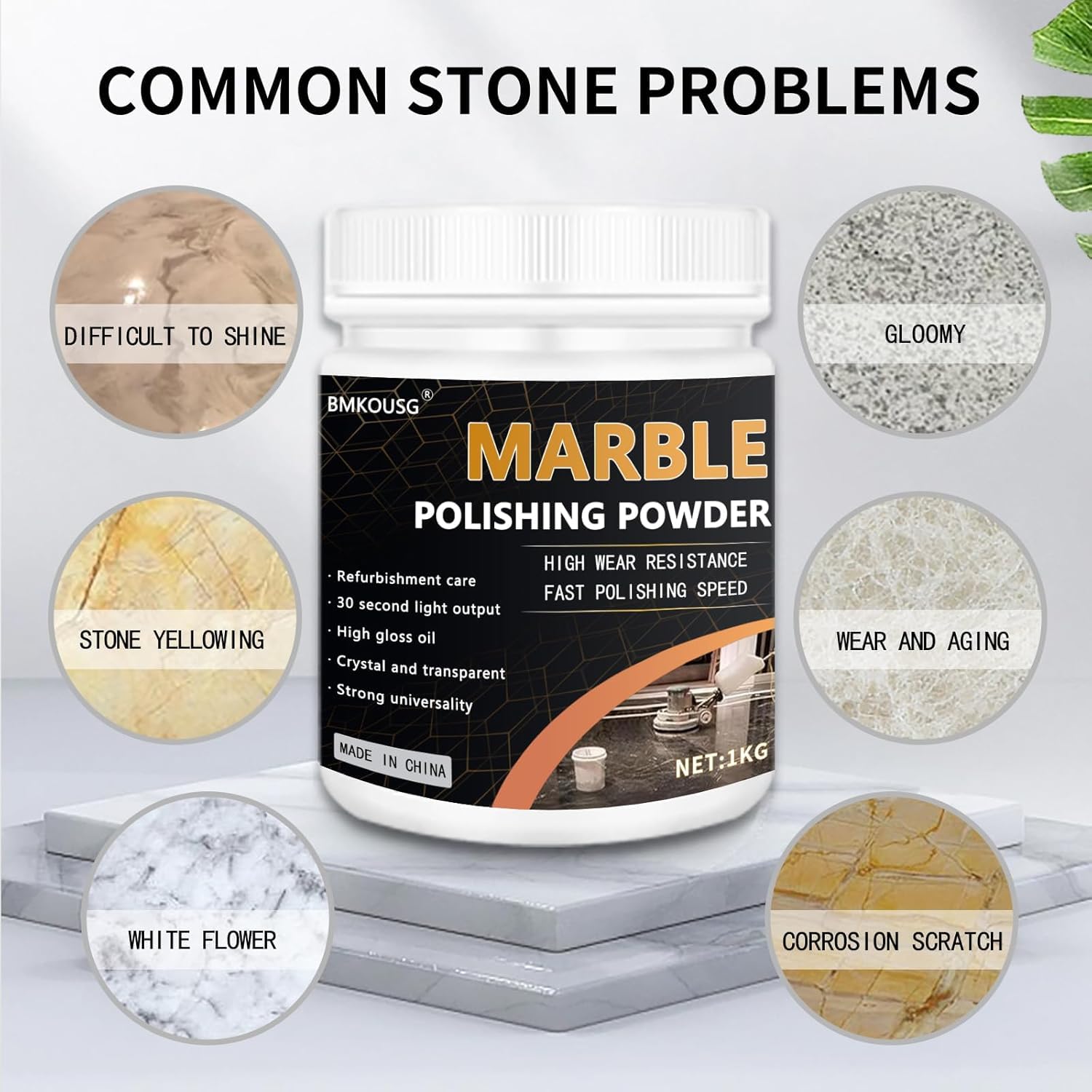 Polvo para Pulir Mármol,Polvo Limpiador para Piedra,Limpiador para Pulir Uso Diario | Adecuado para Todo Tipo de Pulido de Piedra - Tratamiento de Pulido de Mármol para Restaurar el Brillo (1kg)