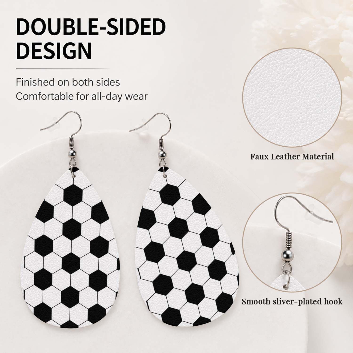 Teardrop Leather Earrings, Double Sided Print Women Earrings, Hook Earrings image 5