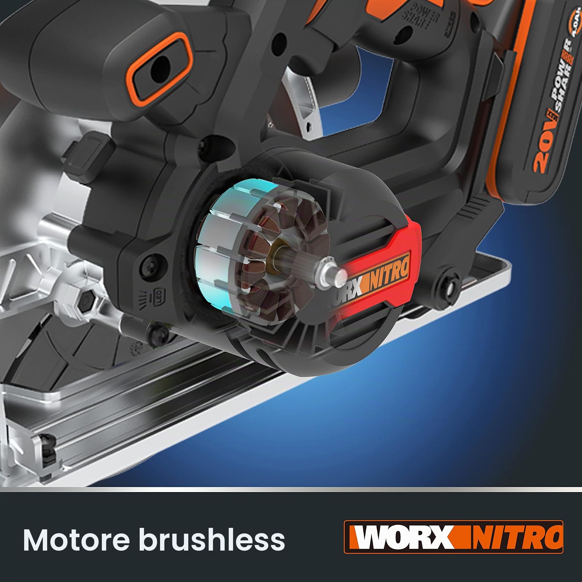 WORX WX520.9 Sega circolare Brushless 20 V Worx | PowerShare | Senza batteria, né caricatore | Base in alluminio, impugnatura ergonomica