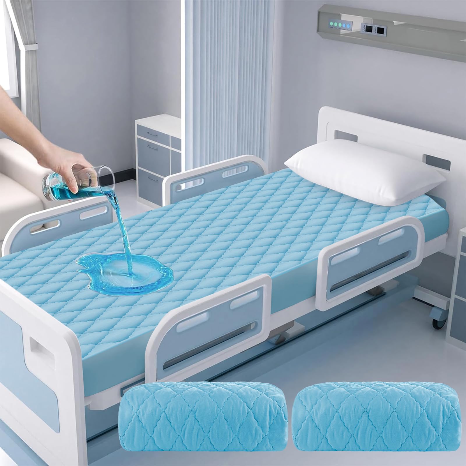 Waterproof Hospital Mattress Cover Protector Bed Sheet 36" x 80" x 9" Hospital Grade Incontinence Protection, Breathable Fabric for Elderly, Adults Machine Washable（2 Pack,Blue）