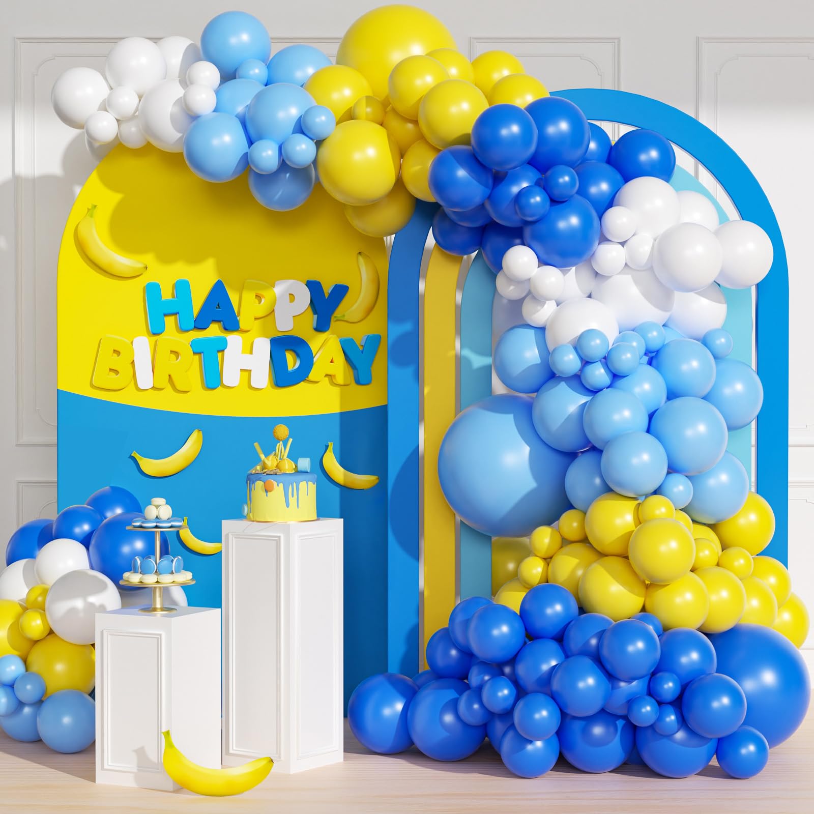 137pcs Blue and Yellow Balloon Arch Kit, DIY Cartoon Theme Blue Light Blue Yellow White Latex Party Balloons for Cartoon Theme Birthday Anniversary