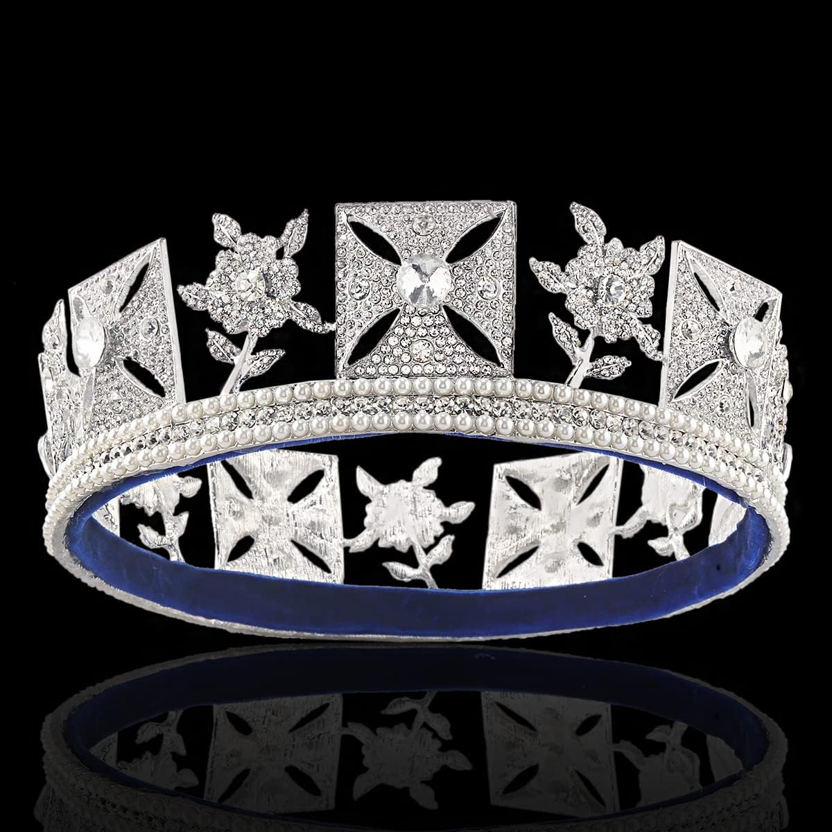 Retro Rhinestone Pearl King Queen Crown Full Circle Crown Wedding Headdress For Birthday Party Prom Cosplay