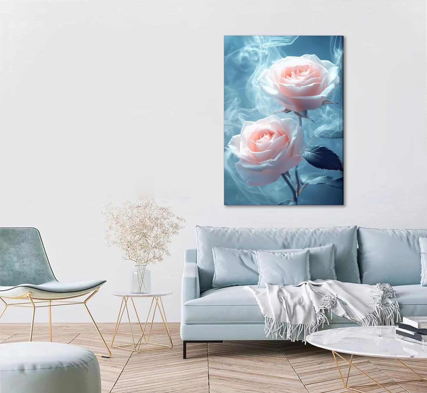 Pink Rose Canvas Wall Art Abstract Smoke Rose Picture Wall Decor Modern Flower Poster Print Printing For Living Room Bedroom Bathroom Decoration Ready To Hang - Image 2