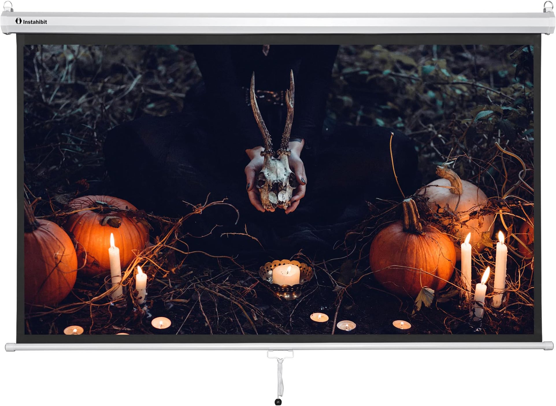 Instahibit 72 inch HD 16:9 Manual Pull Down Projector Screen Self Locking for Home Meeting Room School Restaurant Bar