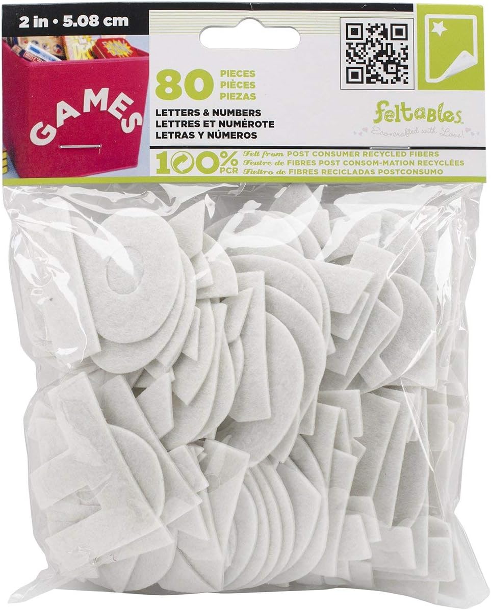 New Image Group NL-0650 Stick It Felt Numbers and Letters, 2-Inch, White, 80 Pcs
