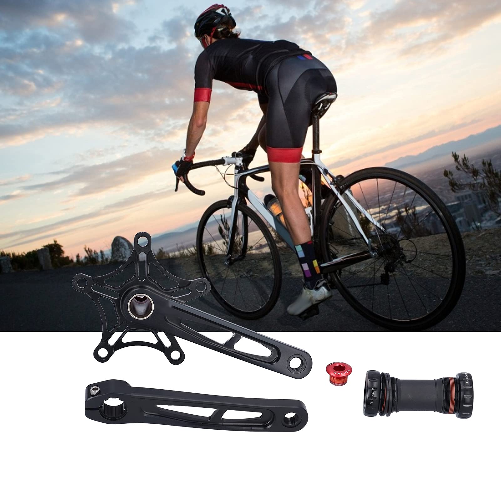 CHICIRIS Guarnitura MTB 130mm Square Taper, Bici da Strada One‑Piece 130BCD Guarnitura Bici Pieghevole in Lega di Alluminio con Pedivelle Cave(Nero)