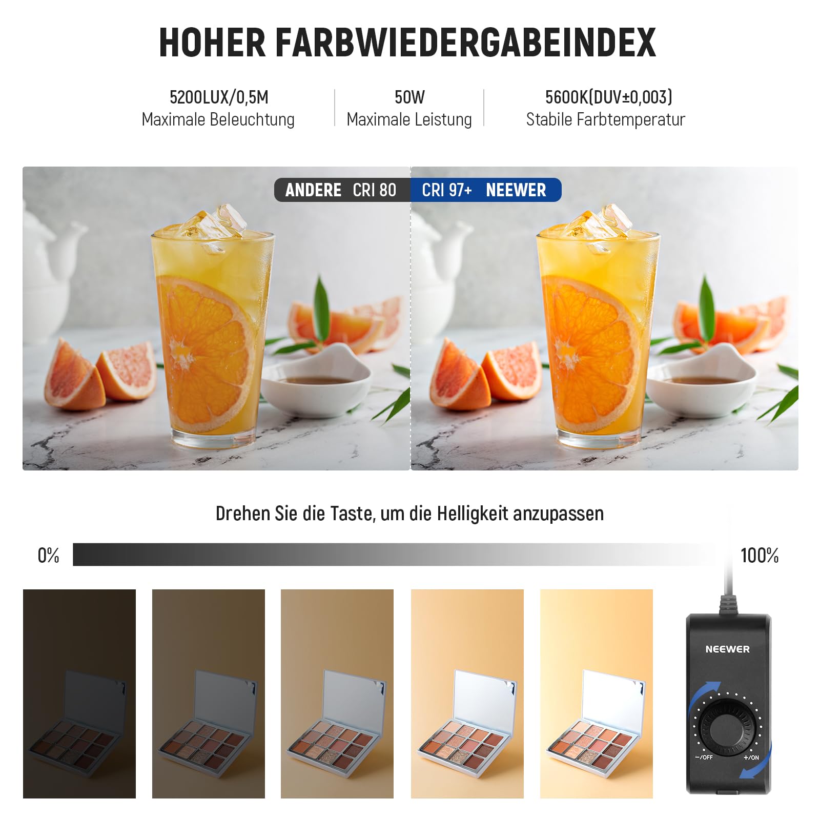 NEEWER Upgrade Fotostudio Licht Fotobox, 24"x24" No Glare, 4 Farbe Backdrops, Reinigungstuch, 160 LEDs 5600K CRI97+ klappbarer Mini Tisch Foto Booth für Schmuck Elektronik Produkt Fotografie, LP60