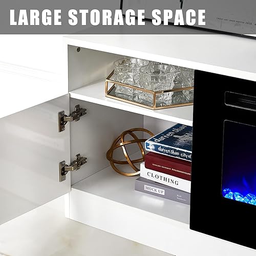 Miniatura 3 de AMERLIFE - Soporte de TV con chimenea, centro de entretenimiento con luz LED y chimenea eléctrica de 36 pulgadas, soporte de entretenimiento moderno