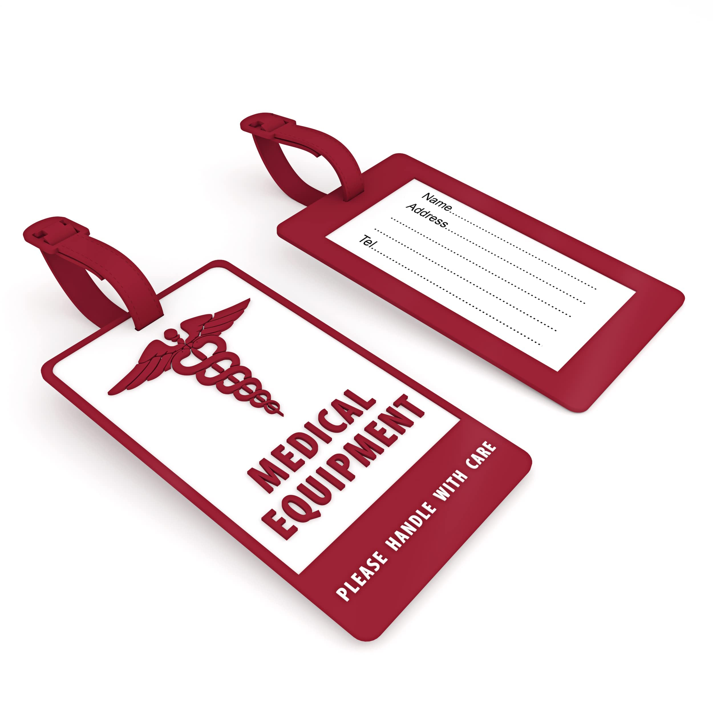 Medical Luggage Tag - ConnectOne CPAP Luggage Tag - Medical ID Alert Tag for Carry On & Supply Bag - Travel Essentials Medical Equipment Tag for CPAP (Red, 2 Pack)