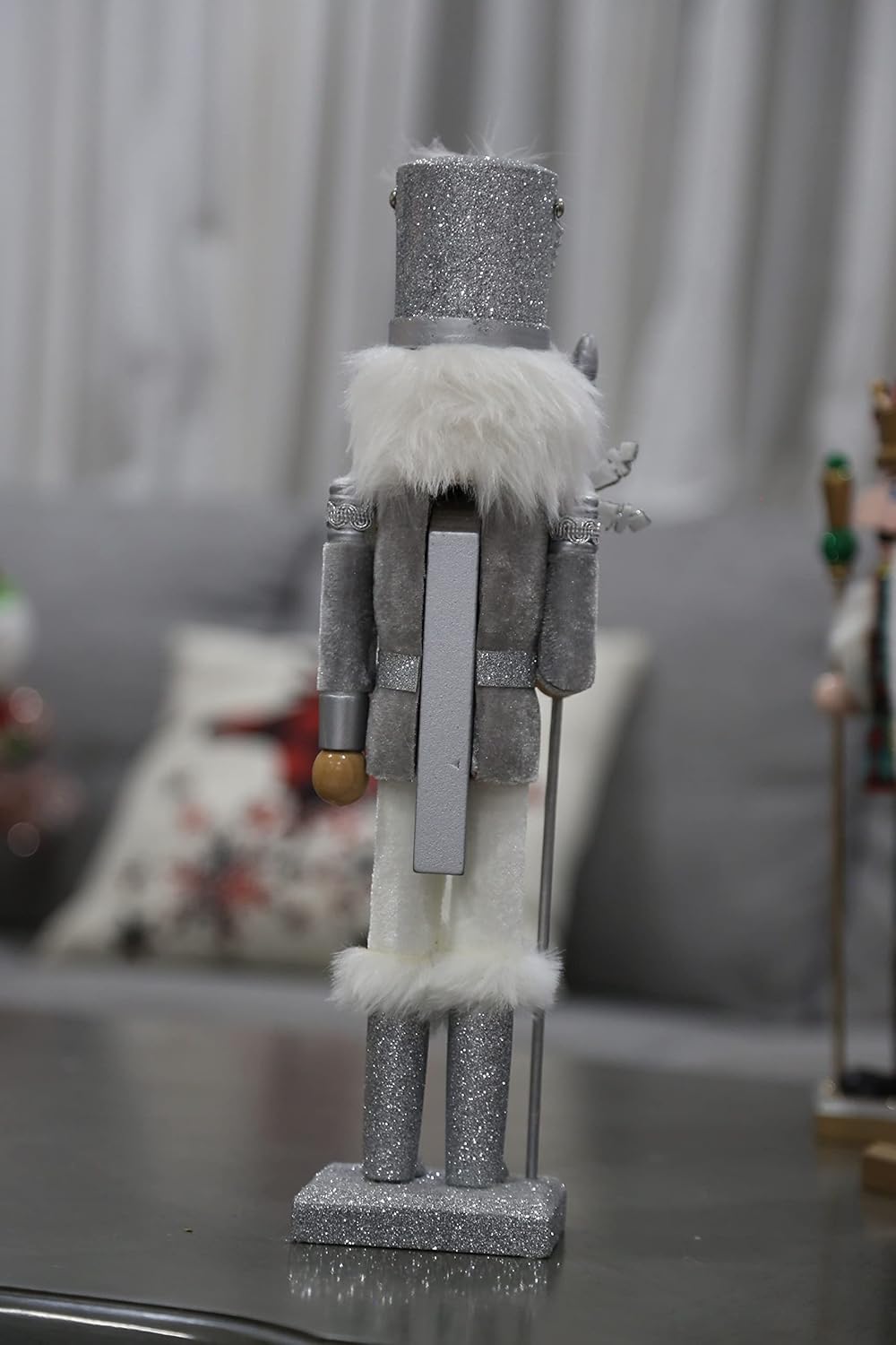 Silver Sparklers Nutcracker Handmade Christmas Decoration, Traditional Wooden Collectible Nutcracker, Christmas Table Decoration Presents 14 inches (Silver)