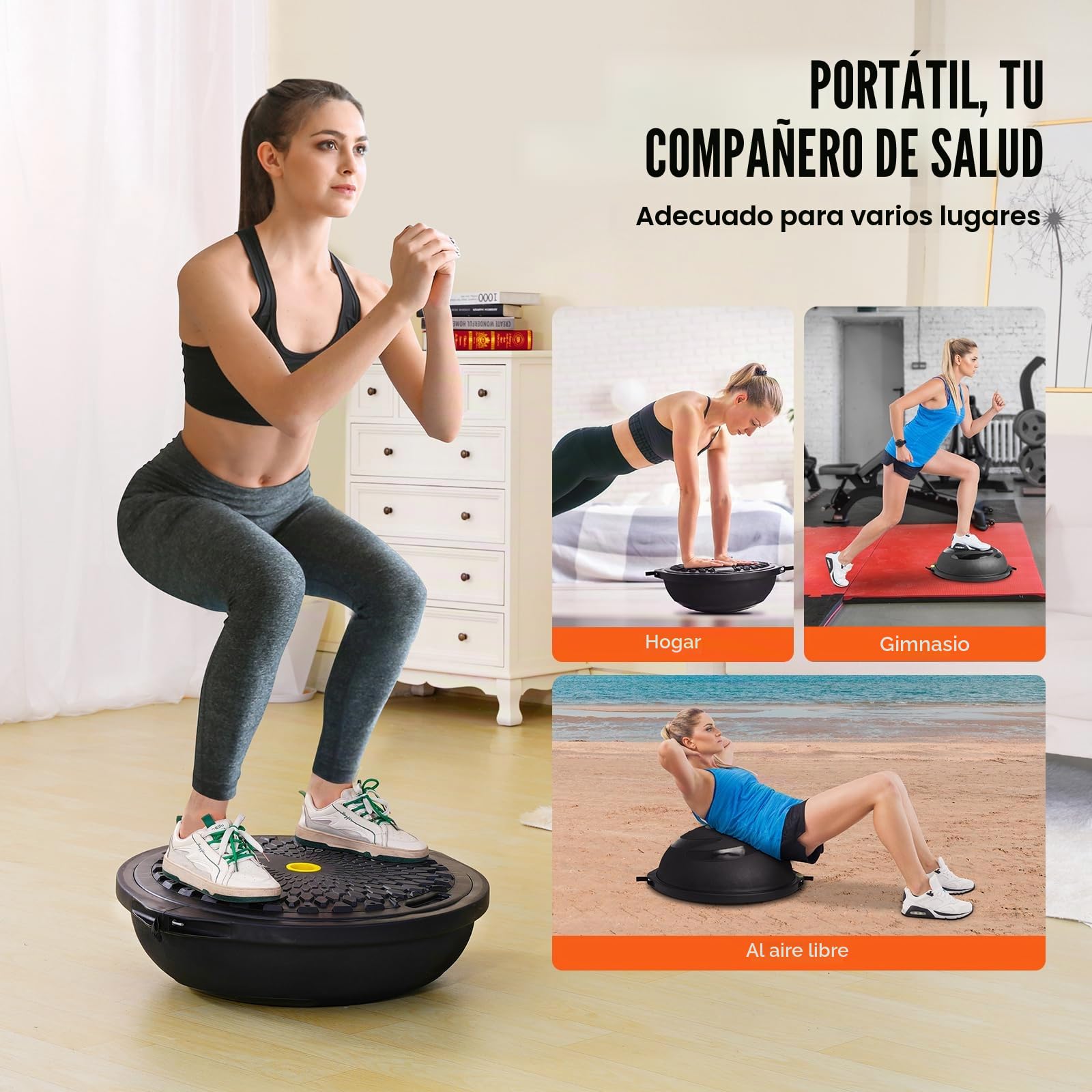 VEVOR Entrenador de media pelota de ejercicio, 23/26 pulgadas, pelota de estabilidad de 1500 libras, pelota de yoga con bandas de resistencia y bomba de pie, pelota de fitness de fuerza para gimnasio