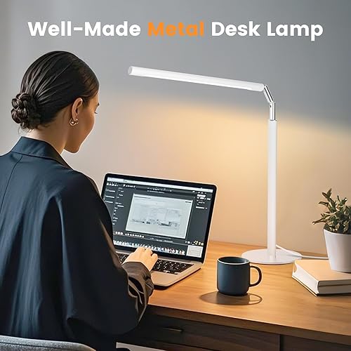 Miniatura 2 de Lámpara de escritorio LED blanca  Luz de escritorio industrial plegable para oficina en casa, lámpara de mesa regulable de 15 W para lectura con