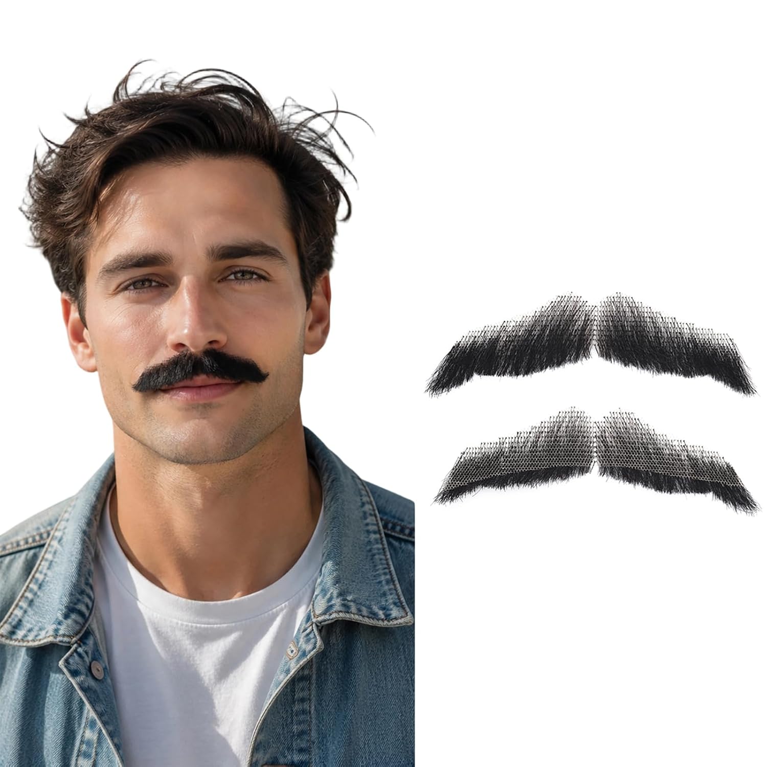 Human Hair Fake Mustache and Beard, Full Breads for Costumes