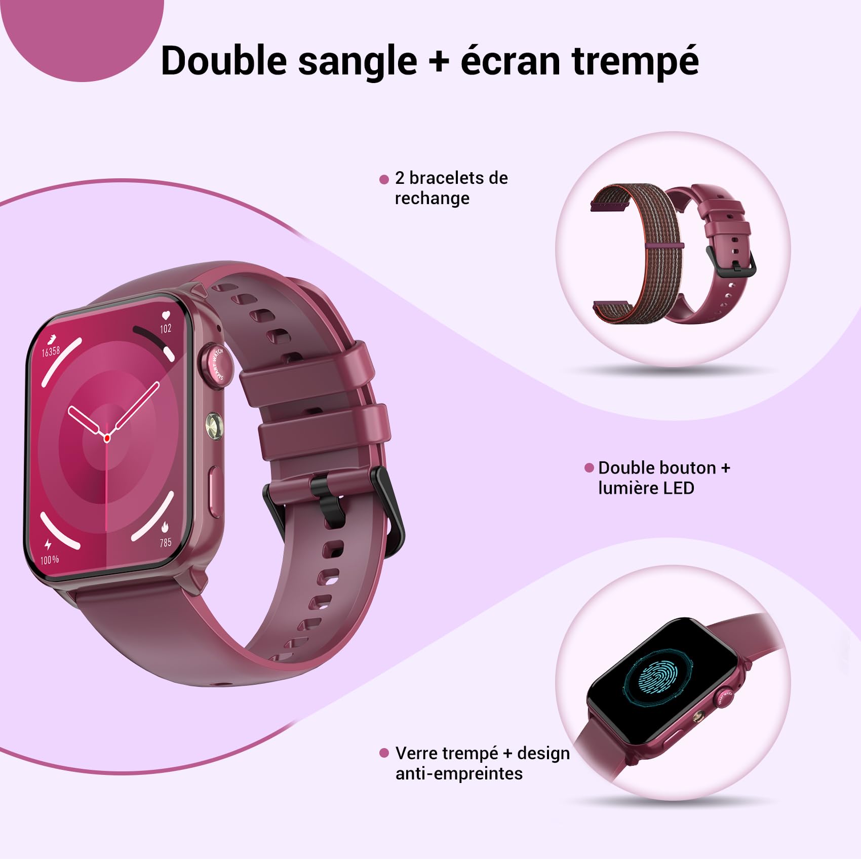 Montre Connectée Femme avec Appels Bluetooth, Écran 1,91″ HD, Fréquence Cardiaque & SpO₂, 120+ Modes Sportifs, Suivi Sommeil & Podomètre, Étanche IP68, Lampe Torche, Sport Montre pour Android & iOS