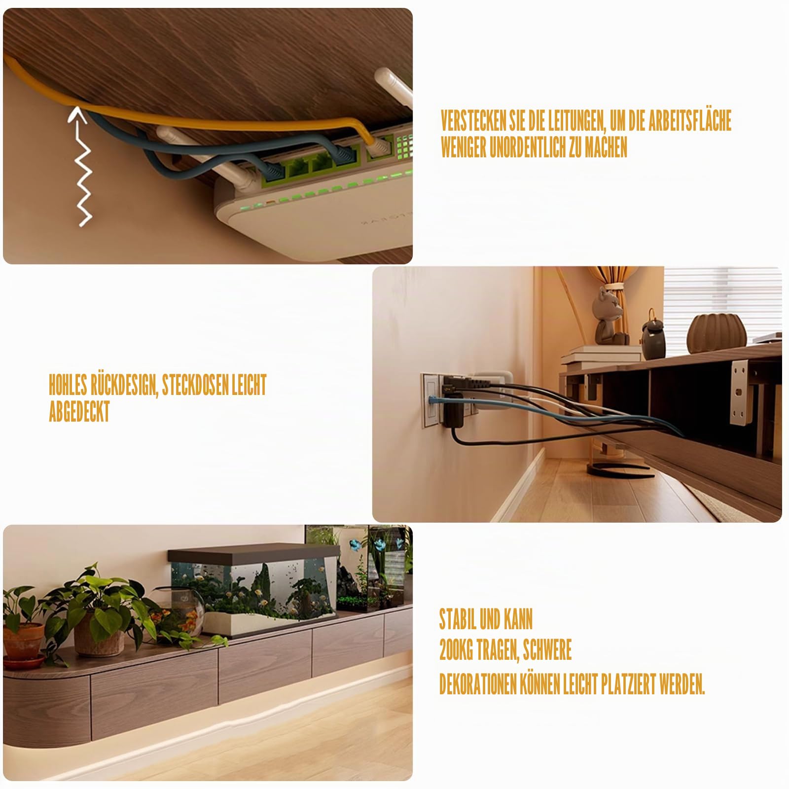 TV-Schrank weiß,Lowboard hängend,Schwebender Fernsehschrank,Sideboard Hängeschrank Fernsehtisch für Wohnzimmer, Schlafzimmer, Esszimmer