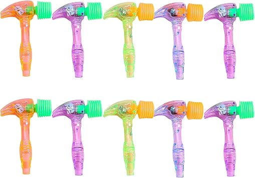 10 Pack Clear Hammer Glow Toys with LED Lights Thrill Up Kids Educational Tap Up Hammer Toys