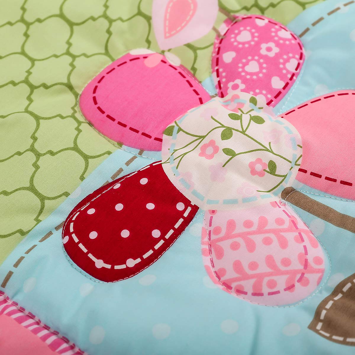 Brandream Pink Dreamy Castle - Juego de cama para cuna para niña | Juego de cama de 3 piezas de algodón floral | colcha de bebé, sábana bajera ajustable para cuna incluida